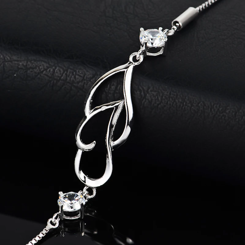 Женский браслет из серебра 100% пробы с двойным сердечком|bracelets for|sterling silver bracelet925