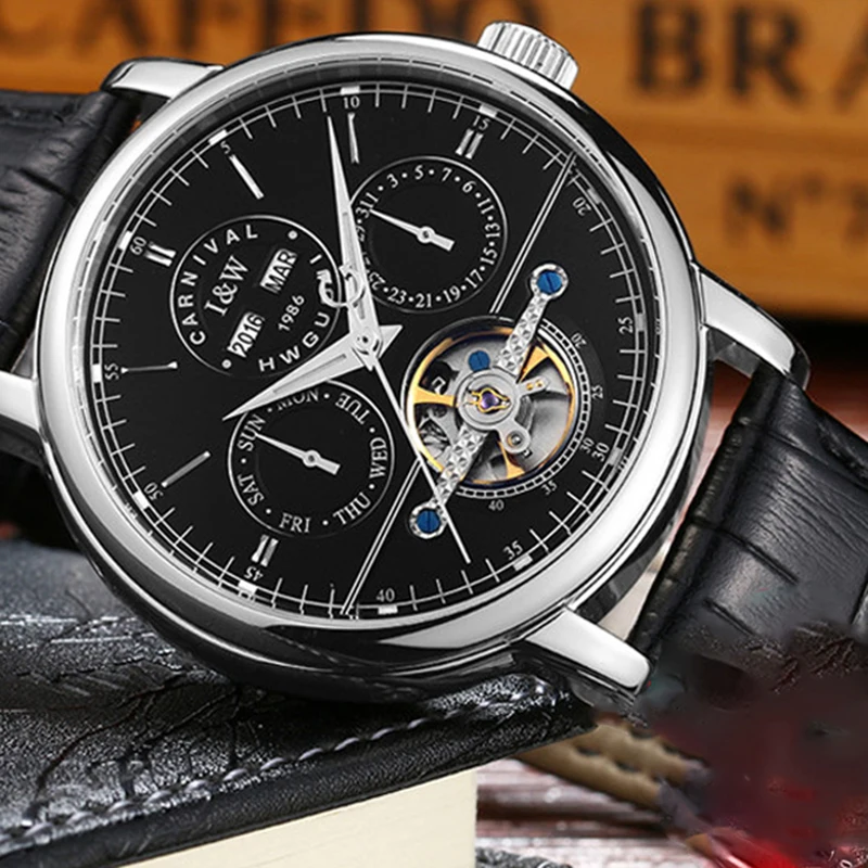 Часы мужские водонепроницаемые с кожаным ремешком и синим