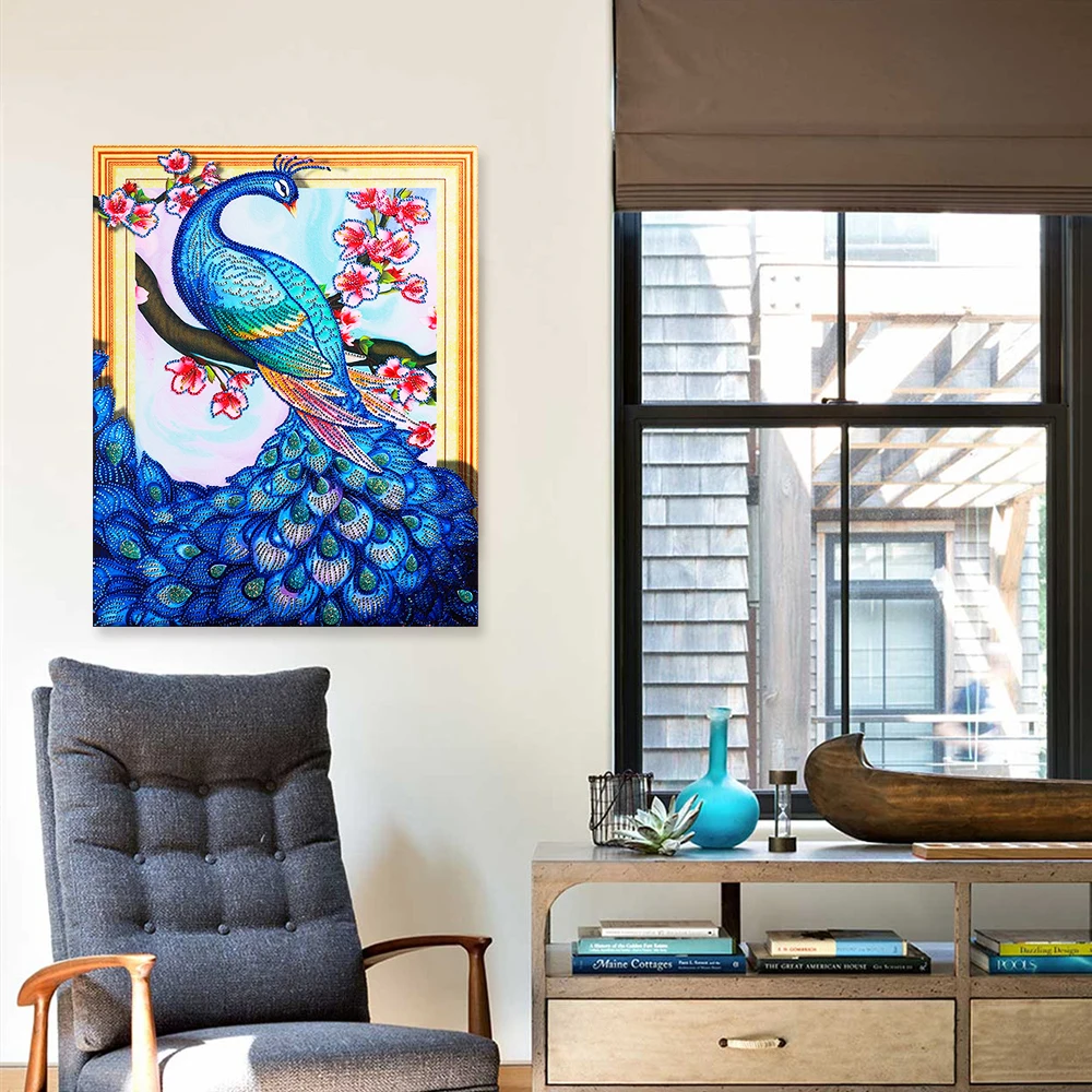 DIY Алмазная вышивка круг алмаз особой формы мультфильм картина синий павлин