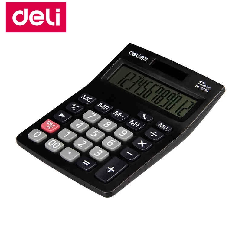 Deli 1519 офисный электронный калькулятор 12 цифр двойной питания включая батарею AAA
