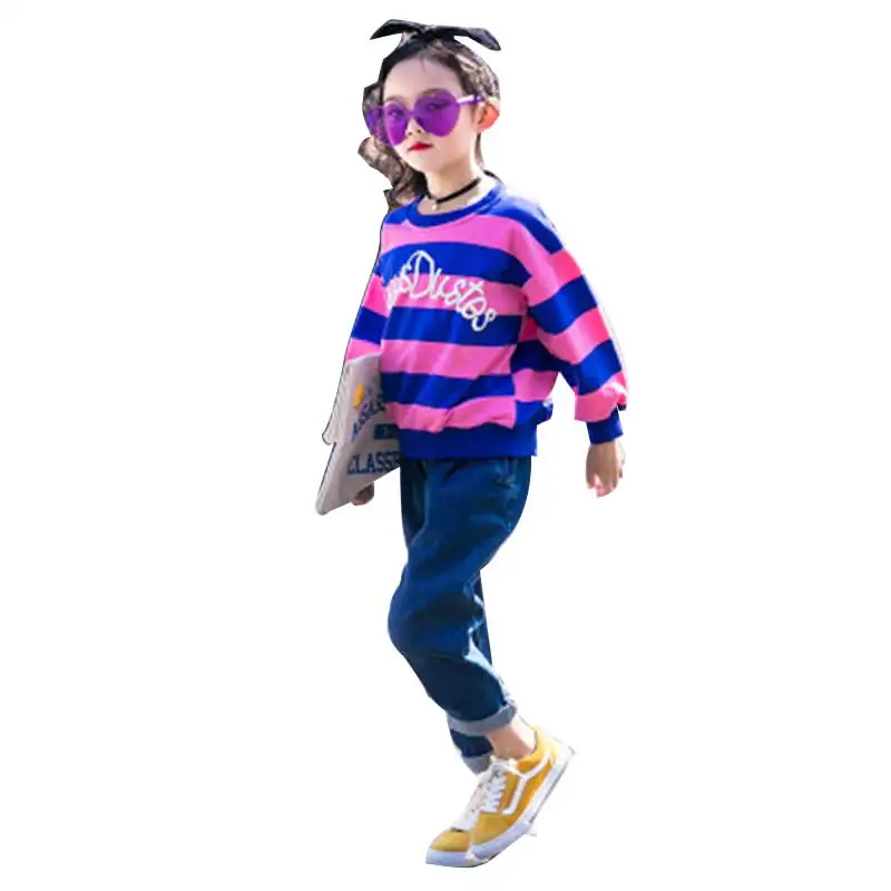 Осенний полосатый свитер для девочек детская одежда новинка 2019 модный Свободный