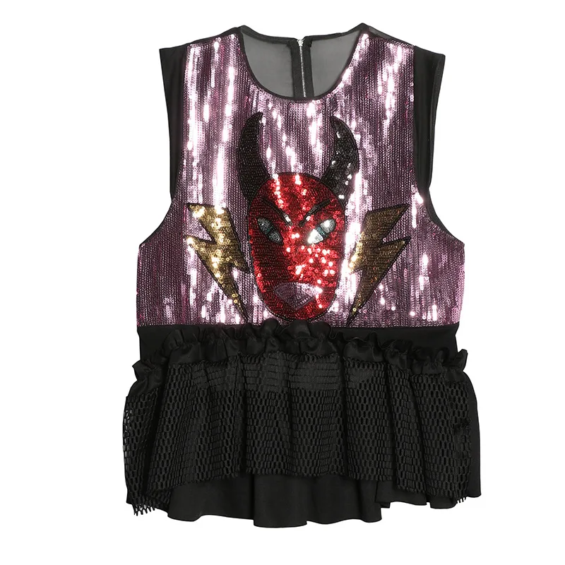 Лето 2017 г. женщины блестками ngau Тау узор o-образным вырезом без рукавов футболки