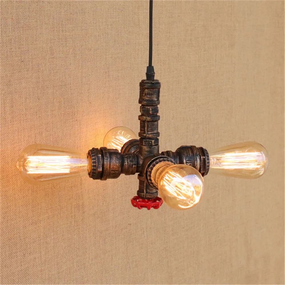 

Industrial Vintage 4pcs E27 Edison Bulb Water Pipe Pendant Lamp Rustic Retro Lustres Hanging Lighting for Bar Cafe Shop Fixture