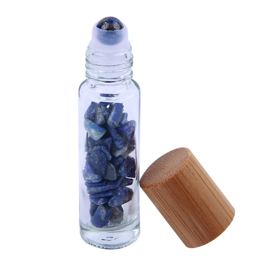 1pc Natural Semiprecious Stones Essential Oil Roller Ball Bottles 10ml Clear Glass With Bamboo Lid Caps Crystal Chips Inside | Дом и сад