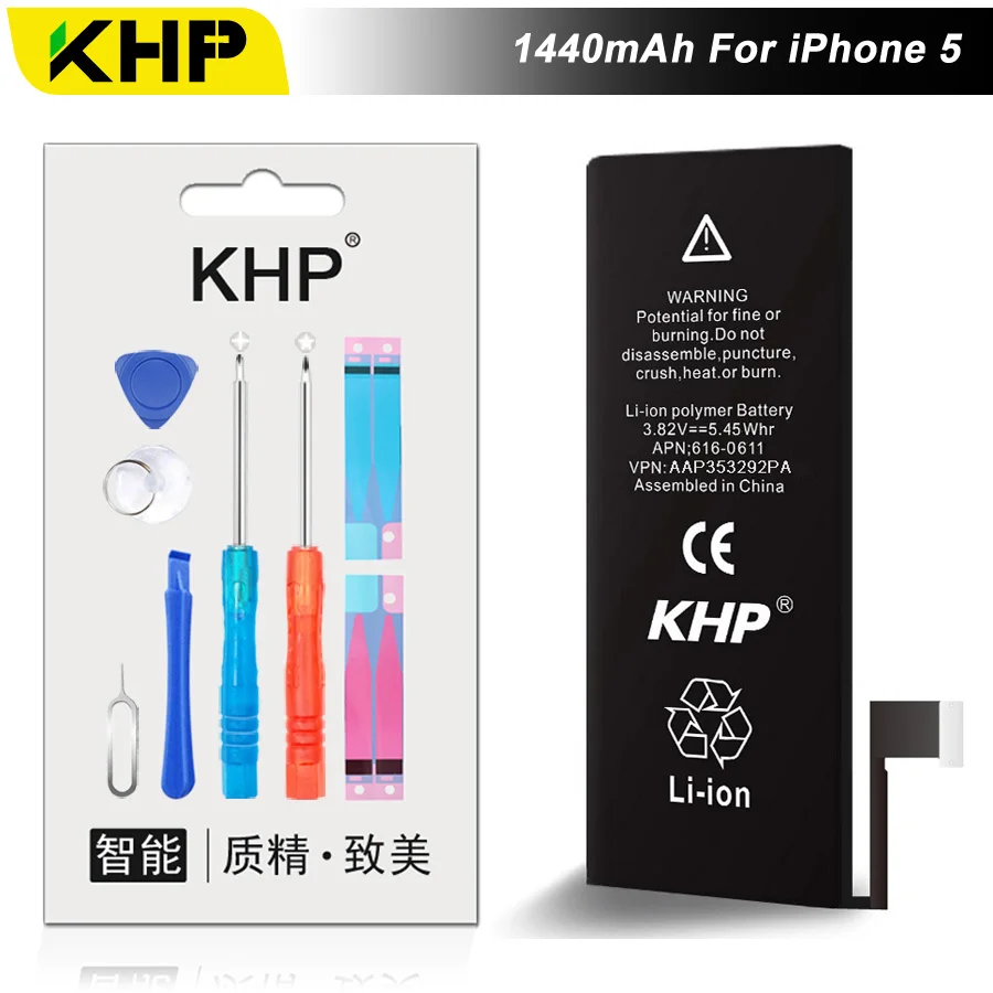 Новинка 2019 100% оригинал KHP телефон батарея для iPhone 5 5G Емкость 1440 мАч ремонтные