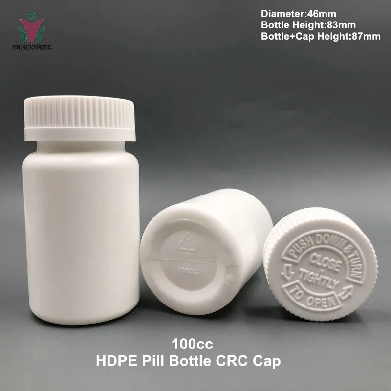 

Free Shipping 30pcs 100ml HDPE white plastic pill capsule bottle with CRC cap and aluminum seal
