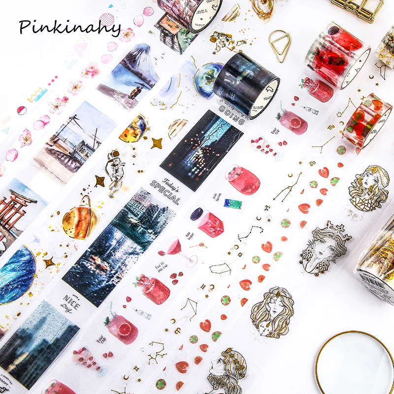 3 pcs/lot Parallel Universe transparent Washi Tape Set Japanese PET Stickers Scrapbooking Adhesive Gilding Washitape Stationary |
