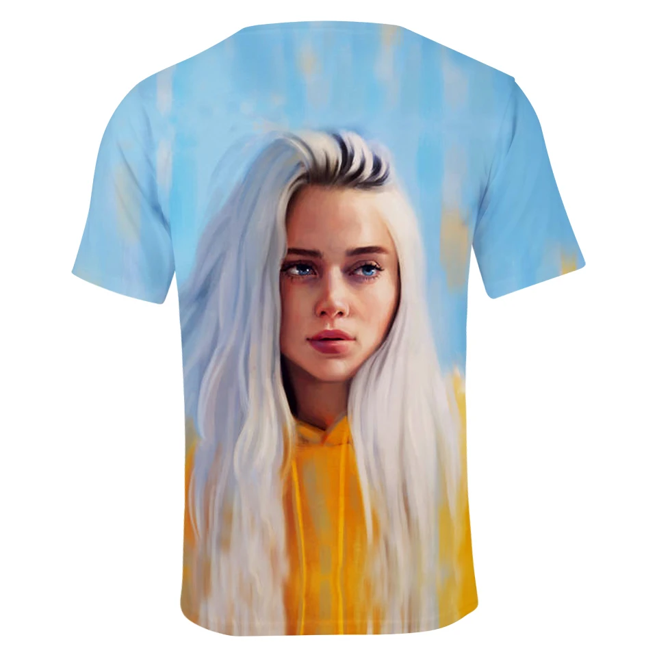 Billie Eilish, новинка, 3D футболка, для мужчин, летняя мода, хип-хоп, Harajuku, повседневная одежда, Billie Eilish, 3D, для девочек, желтая футболка