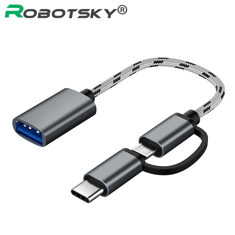 Кабель адаптер 2 в 1 с портом Type C папа + Micro USB на 3 0 мама OTG кабель для быстрой