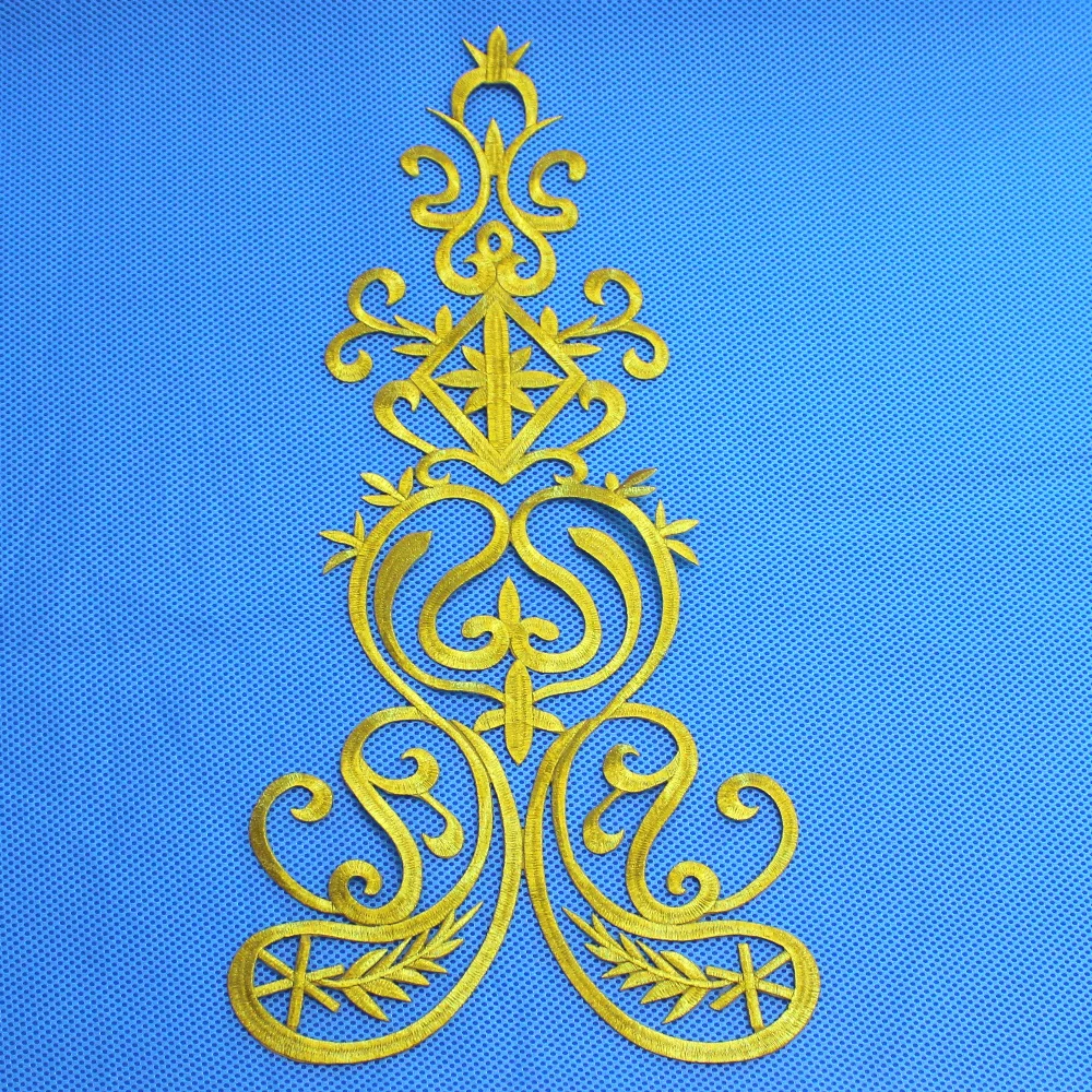 YACKALASI Iron On Gold Appliques Flower Cosplay Costume Patches Embroidered Trims Gold And Silver 58cm*28cm