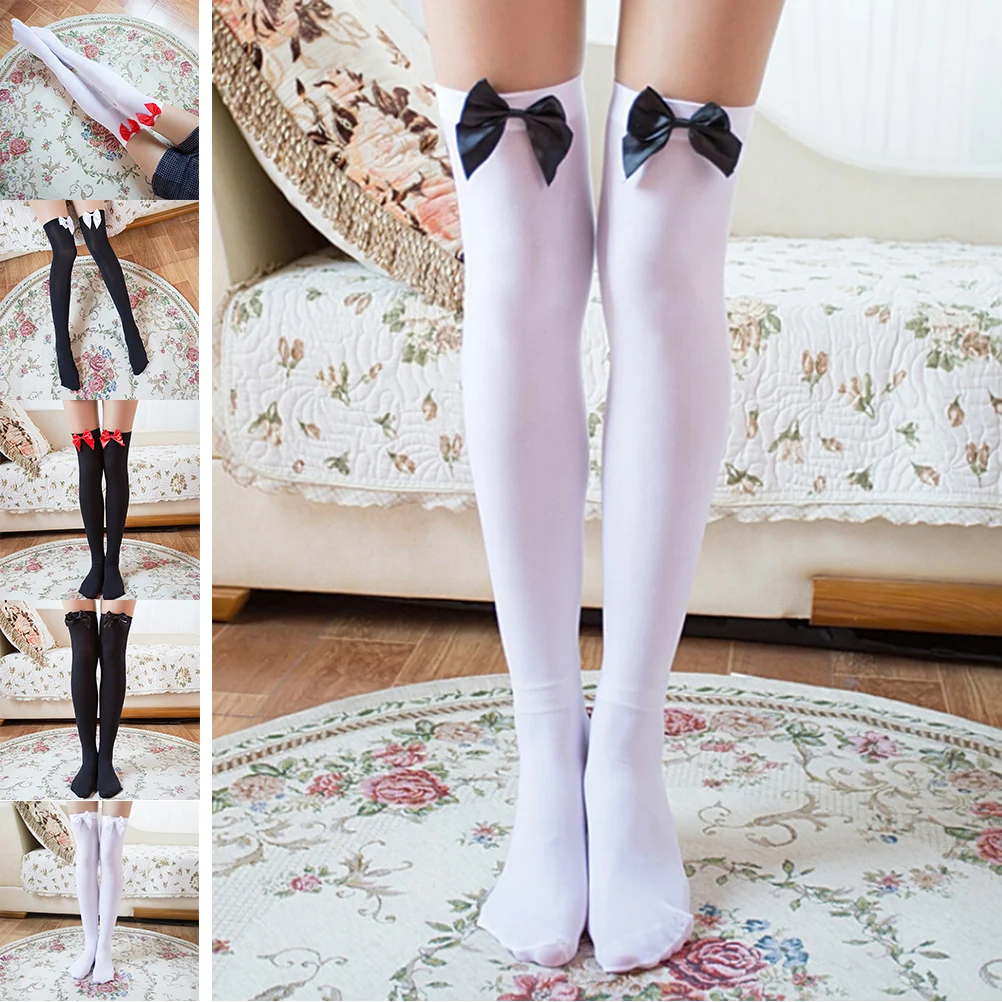 6 Styles Thigh Female Stocking Nylon Stretchy Girl Sexy Over The Knee High Stockings Tights With Bows | Женская одежда