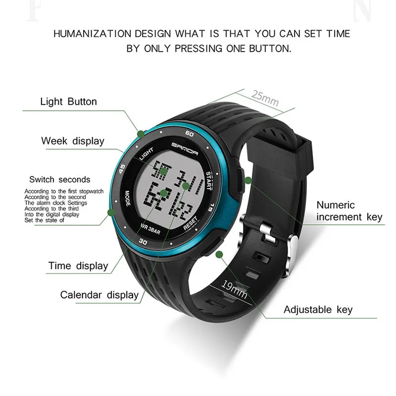 SANDA армейские электронные часы мужские водонепроницаемые спортивные для мужчин s