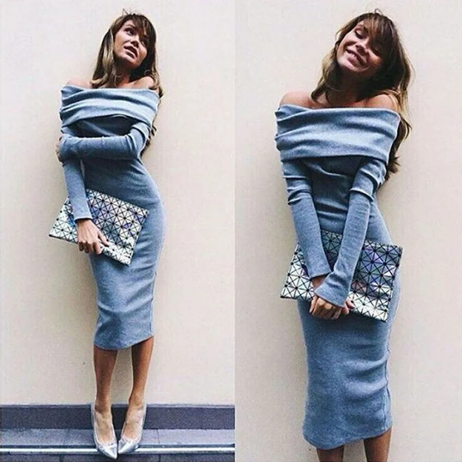 2017 сексуальное Клубное платье женское с длинным рукавом открытыми плечами