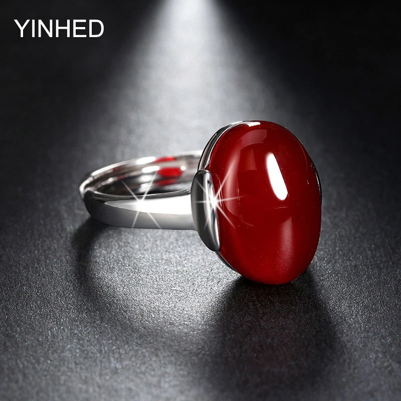 YINHED Genuine 925 Sterling Silver Jewelry Big Green/Red Crystal Adjustable Finger Rings For Women Engagement Ring ZR303 |