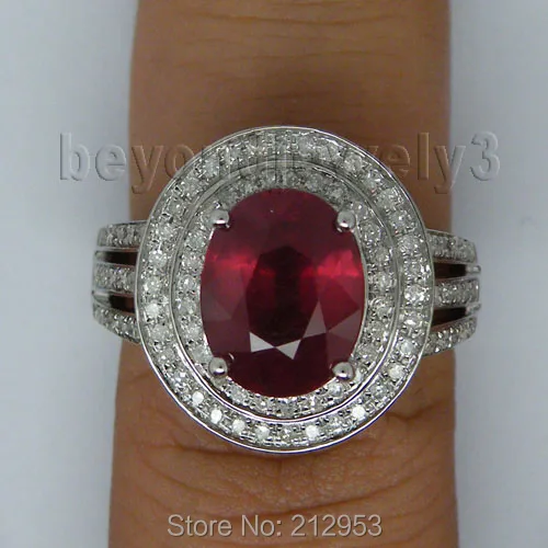 Кольца LANMI из белого золота с красным рубином и бриллиантами 8x10 мм|ring ring|ruby diamond