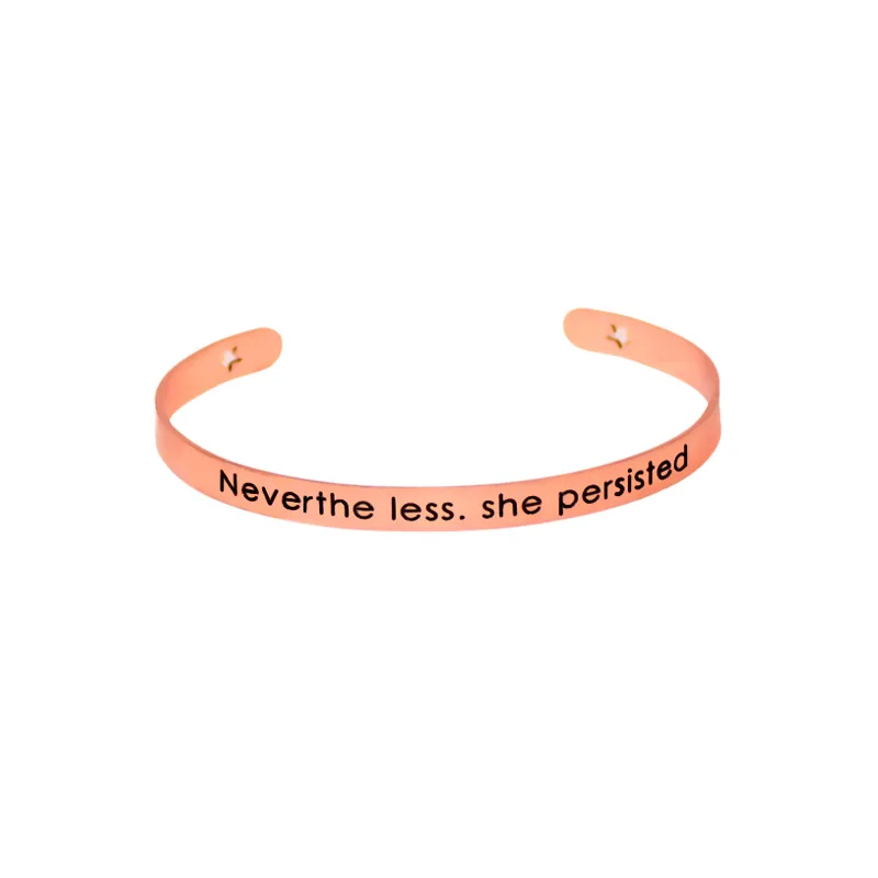 

12pcs/lot men women New Rose gold silver color 7mm width alloy lettering Never the less . She Persisted cuff bangle bracelet