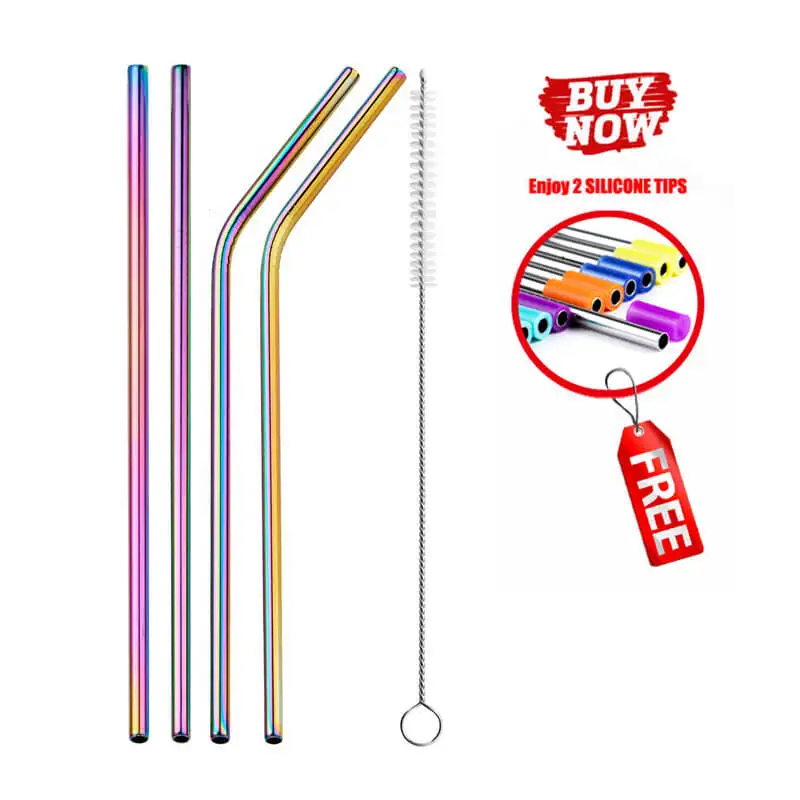 Rainbow 4pcs Телескопическая соломинка для питья Складная соломинка многоразовая металлическая соломинка с отверстием для ключей для путешествий аксессуары для бара - Цвет: Rainbow 4pcs