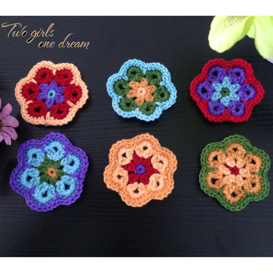 

Decoration coasters handmade crochet cup pad multicolor flower wool doilies round table mat 8cm for wedding gift 30pcs/lot