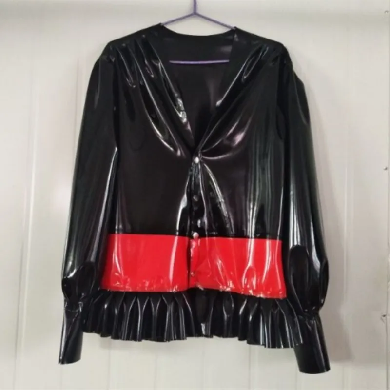 Латексная натуральная резинка топ пальто с рюшами и длинным рукавом черный