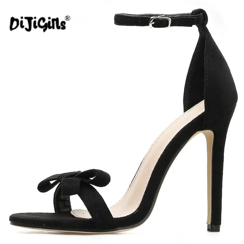 Женские босоножки из искусственной замши черные Босоножки с открытым носком на