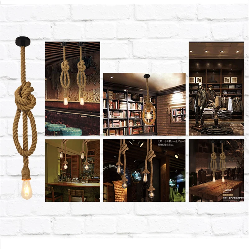 Loft-Araña de cuerda de cáñamo, iluminación para Loft, tienda de ropa, restaurante, Vintage, creativa, personalidad Industrial