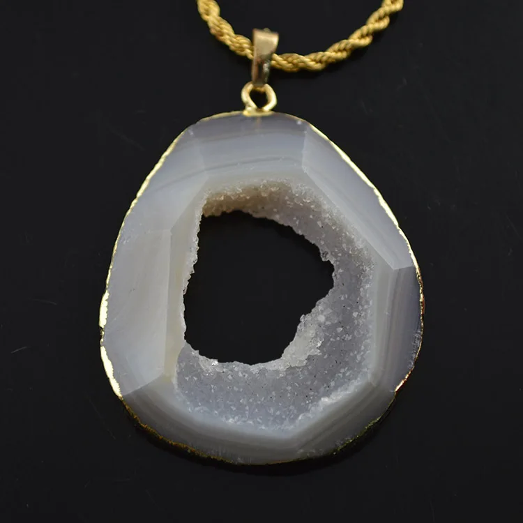 

5pcs Hollow Out Gray Color Druzy Stone Pendant Necklace 20'' Drusy Crystal Jewelry For Women Jewelry