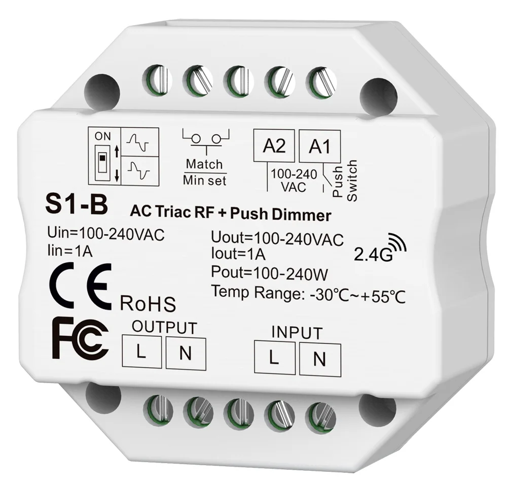 Симистор светодиодный диммер AC 220V 230V 110V Беспроводной РЧ с регулируемой яркостью кнопочный переключатель с 2,4G пульт дистанционного управления для одного Цвет светодиодный лампы