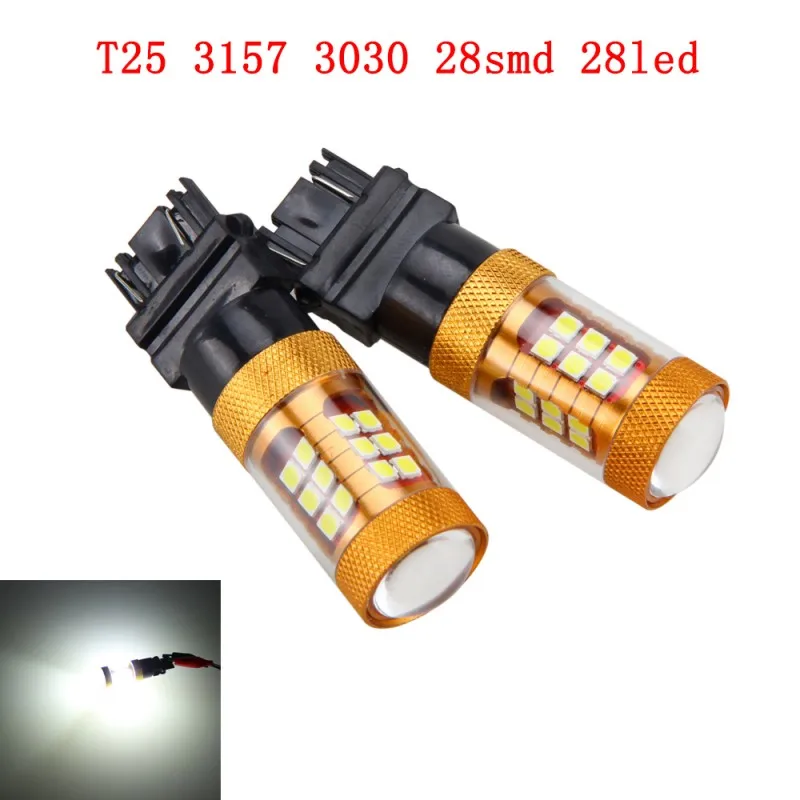 

2PCS X Car T25 3157 3030 28 SMD Brake Tail Stop Light LED Bulbs 3057 3457 4157 3047 12V White