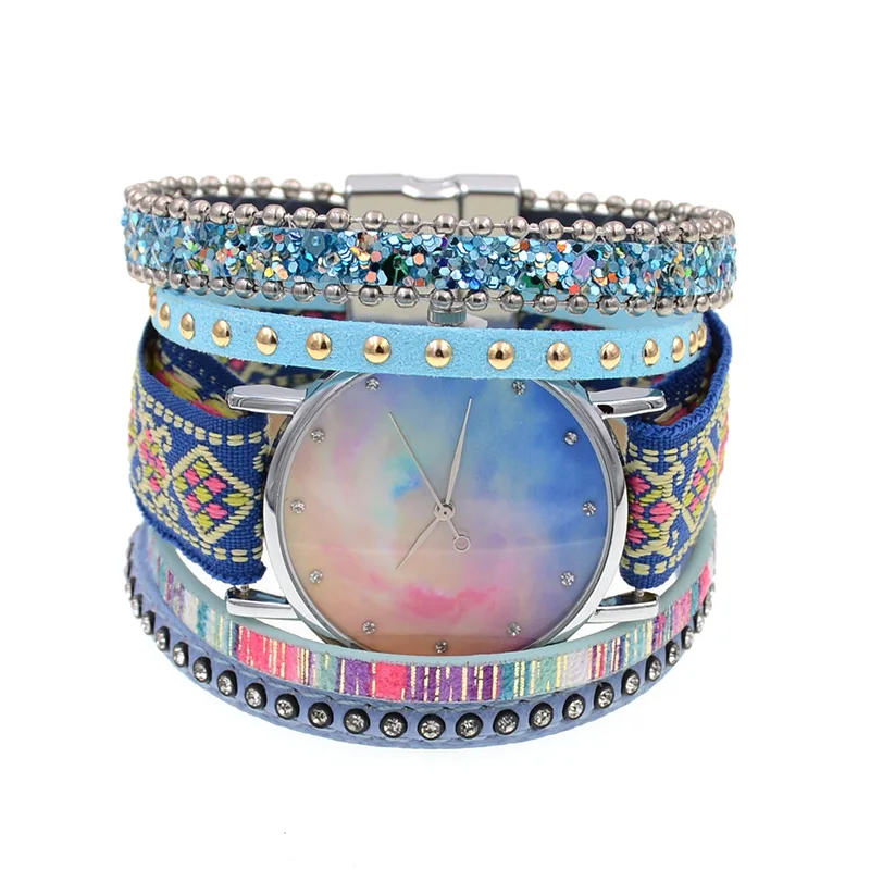 WELLMORE женские часы кожаный браслет модные и повседневные красочные Туманность