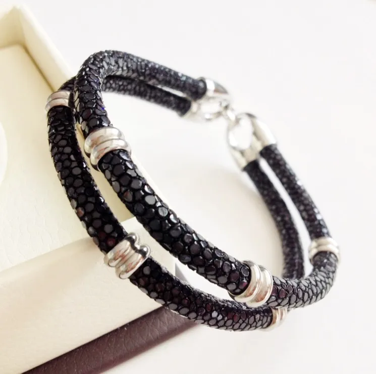 black silver Мужские брендовые браслеты из натуральной кожи, кожаный браслет, темно-синий, черный, 5 мм круглый Многослойный кожаный браслет, кожаный браслет - Окраска металла: black silver