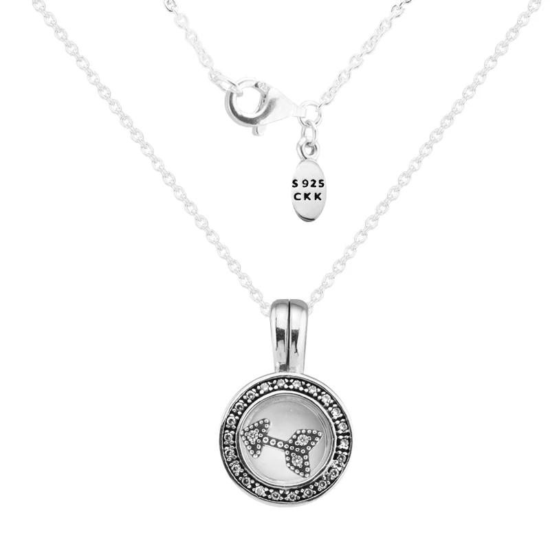 

CKK 925 Sterling-Silver-Jewelry Small Clarino Floating Locket Silver Pendant Necklace,Clear CZ with Inner love Arrow Parts