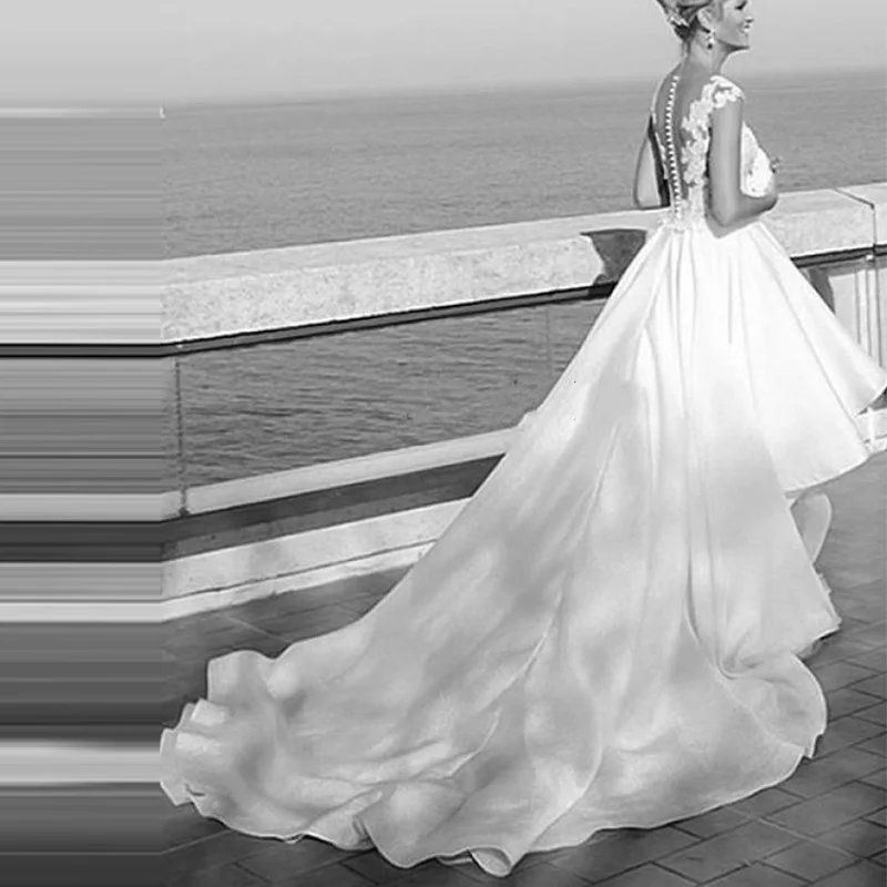 Сексуальные пляжные короткие свадебные платья 2019 кружева иллюзия Аппликации