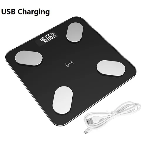 black USB charging Распродажа, весы для ванной комнаты, умные весы для дома, Премиум поддержка Bluetooth, приложение для жира, цифровые весы для взвешивания жира - Цвет: black USB charging