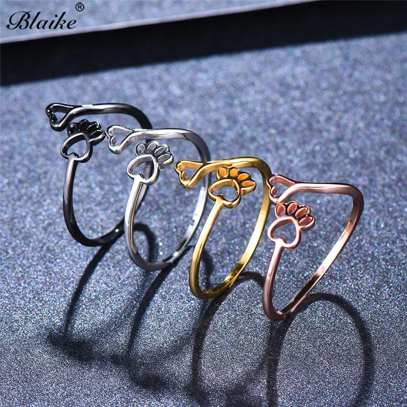 Blaike 925 Sterling Silver Ring Cat Bear Dog Paw Rings For Women Minimalist Cute Animal Claws Heart Thin Ring Fine Jewelry