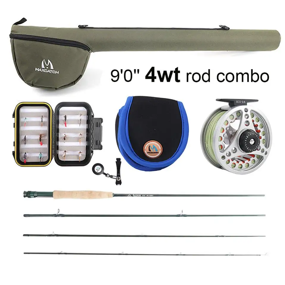 Maximumcatch 5WT Fly Fishing Combo 9FT средне-быстрая Летающая Удочка предварительно намотанная Летающая катушка 5F Fly Line с треугольной трубкой Cordura - Цвет: 9044 rod 4WT combo