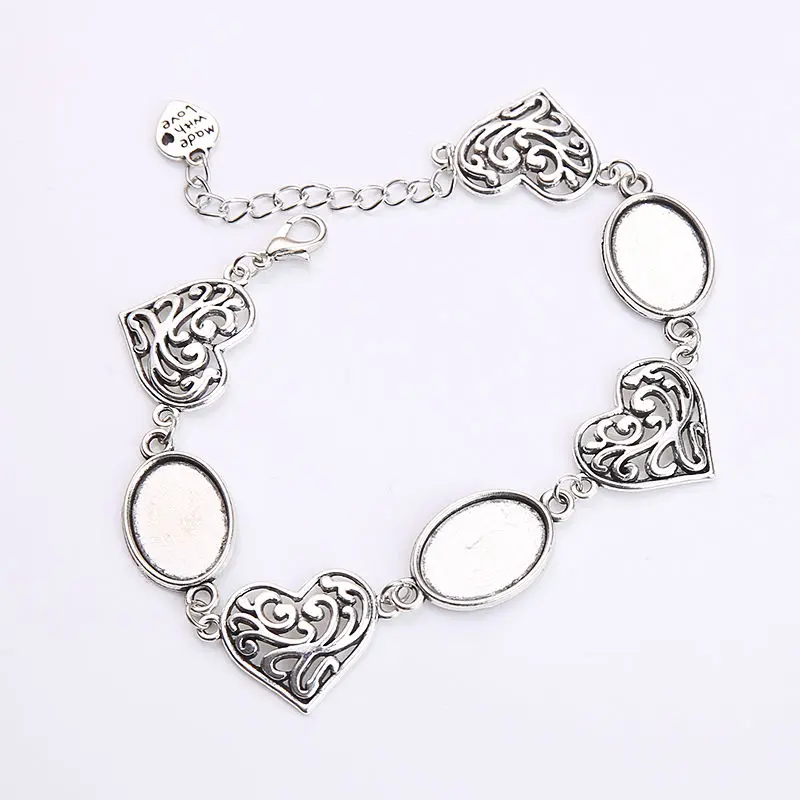 Винтажный овальный браслет 13*18 мм из серебристого металлического сплава набор