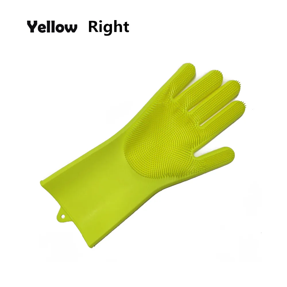 Yellow right 1 шт силиконовая перчатка для мытья посуды пищевая кухонная перчатка для мытья посуды с чистящей щеткой домашняя перчатка для скрабирования - Цвет: Yellow right