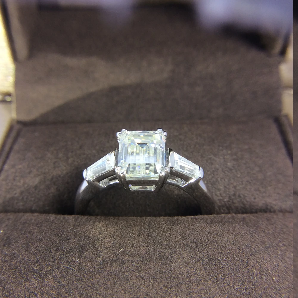 14 к белое золото изумруд 4 карат 8x10 мм DF Moissanite багет обручение Halo Кольцо лаборатория бриллиантовый солитер Свадьба для женщин