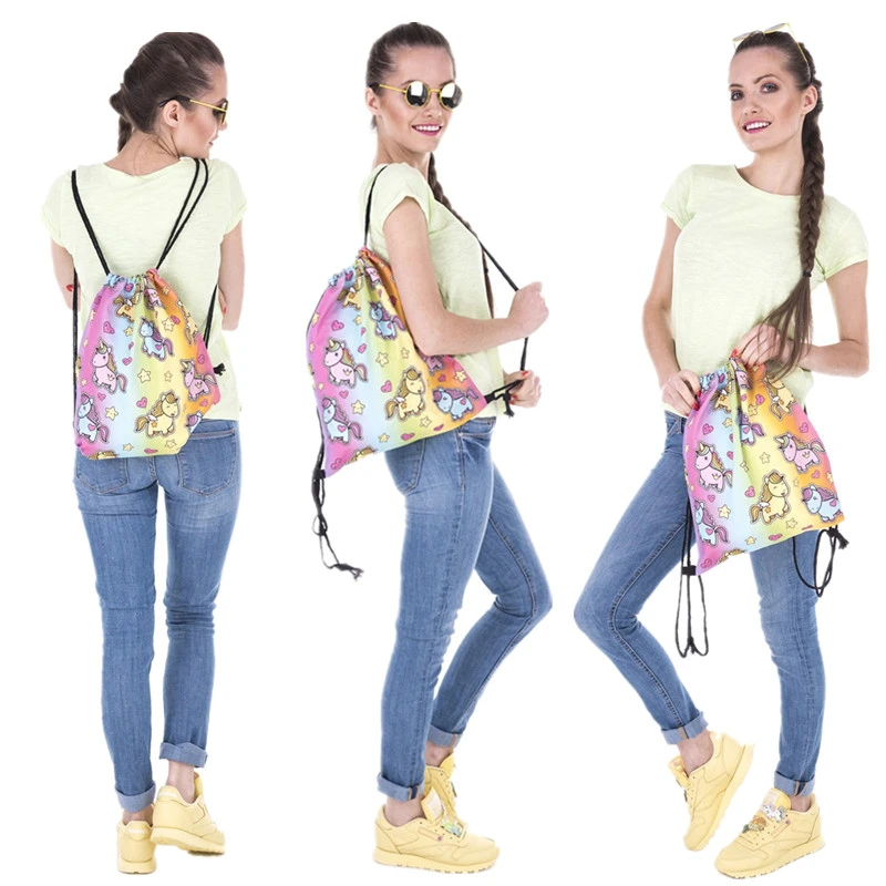 

1 Pcs Fashion 3D Printed Backpacks Drawstring Bags Unicorn Cute Female Vintage