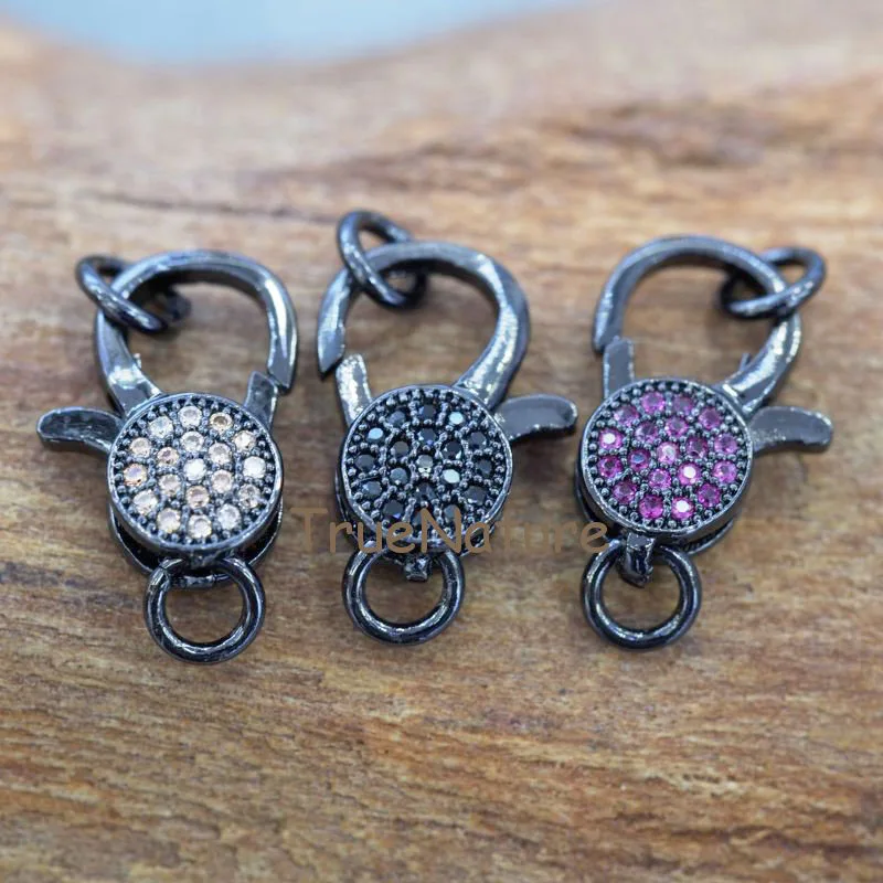 Wholesale Small Gun Black Copper Clasp Charm Zircon Pave Cubic Lobster Clasps For Jewelry Making  In 23*12.4 mm  FC5980