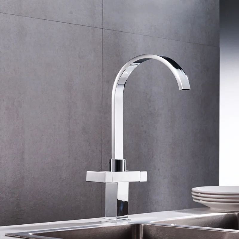 

New 360 degree double rotary faucet kitchen sink faucet and hot and cold brass faucet