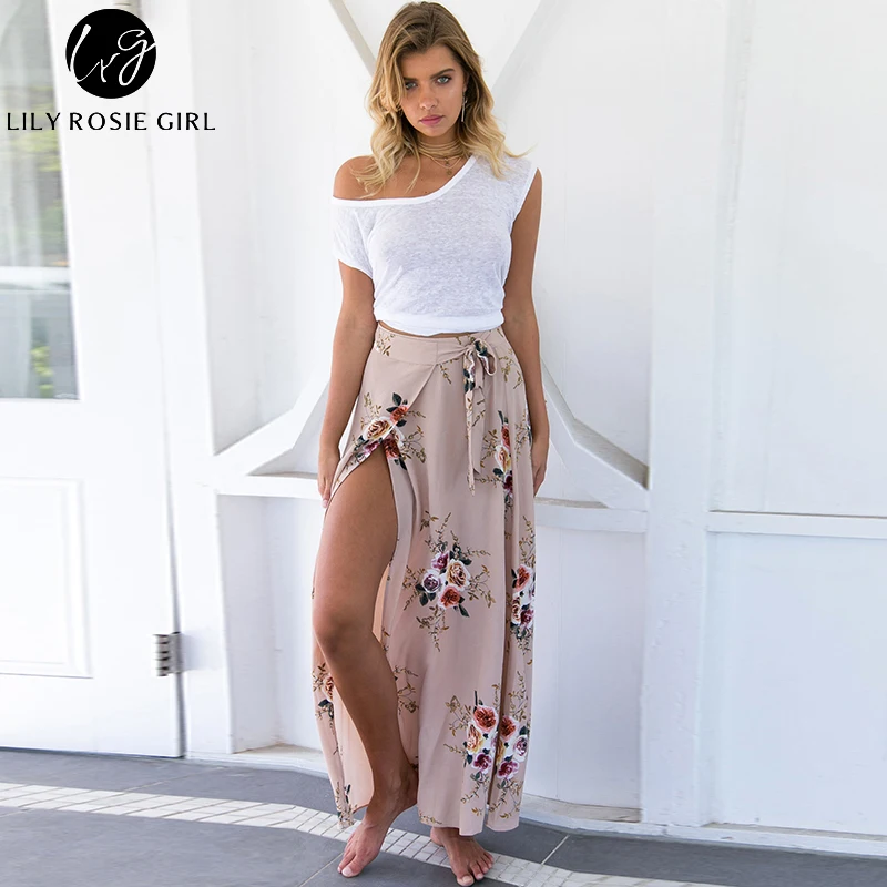 Лили Rosie девушка хаки Цветочный принт Длинные Юбки для женщин Для Летние