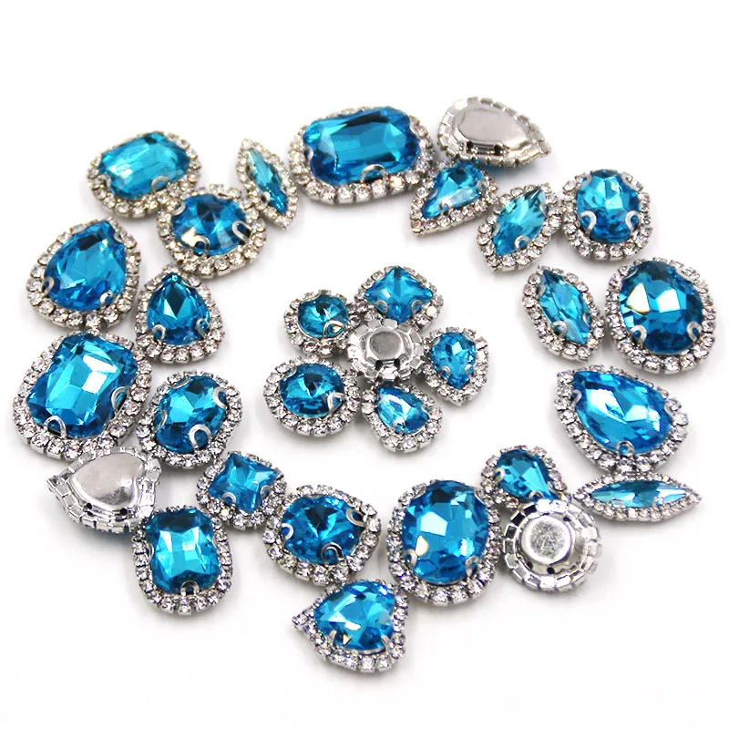 Горячее озеро синий смешанные формы стекла strass flatback Шить на коготь Установка