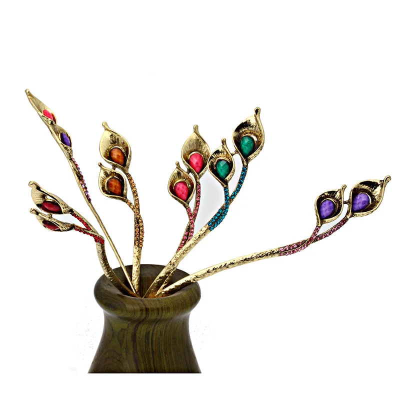 Шпилька для волос Стразы в стиле ретро с цветком лилии и кисточкой модные