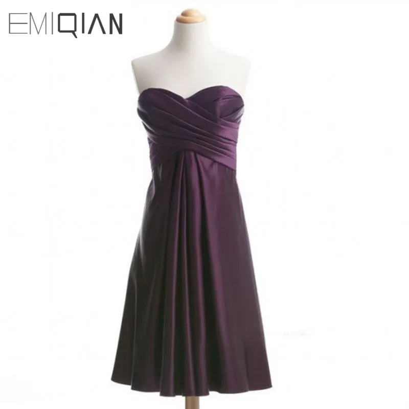 

Real Photos Simple Sweetheart Knee-length Satin Wedding Party Bridesmaid Dress