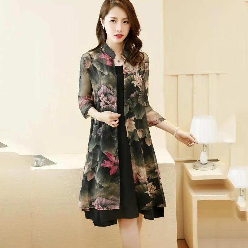 Платье женское винтажное с цветочным принтом большого размера aa782|Женские