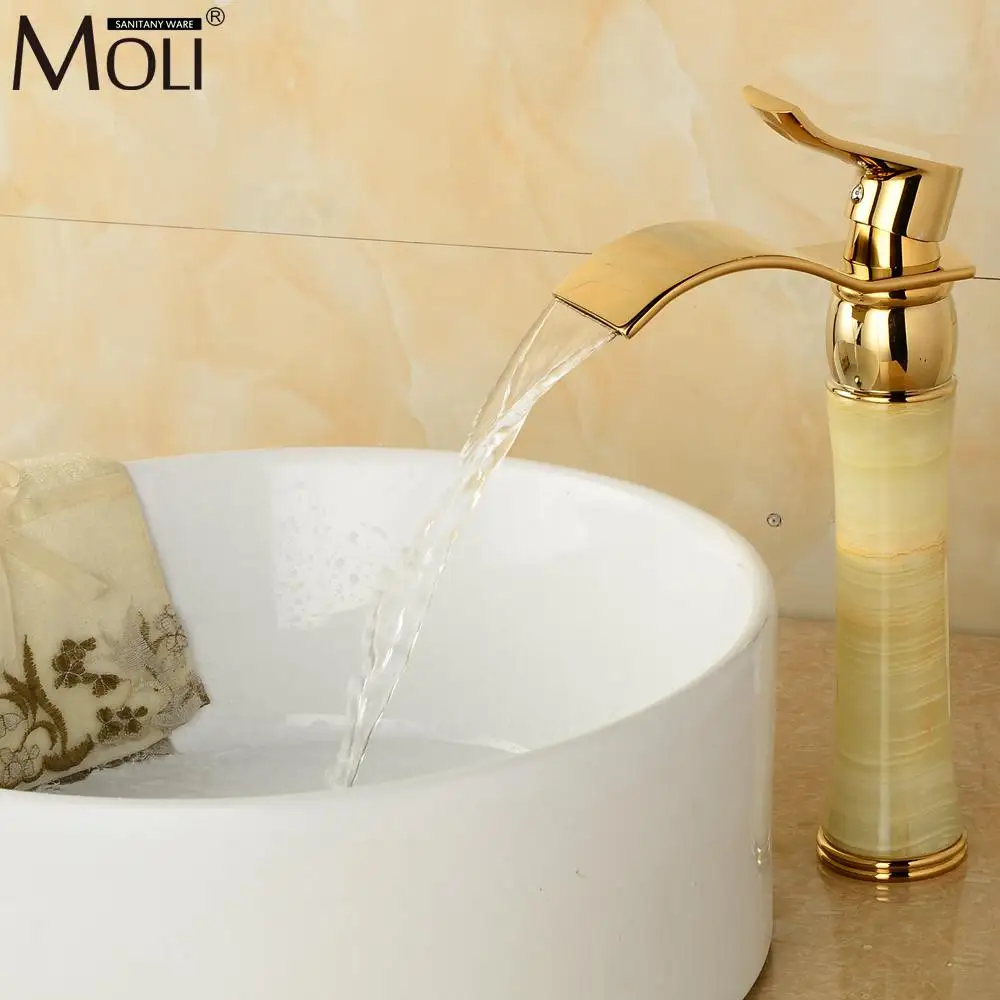 Роскошные латунные смесители для раковины с золотистой отделкой каменный корпус