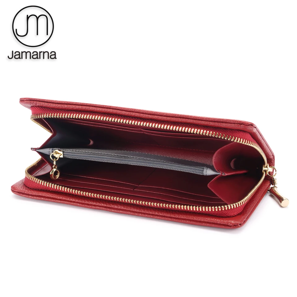 Кошелек jamarna женский натуральная кожа Длинный клатч Красный кошелек для монет
