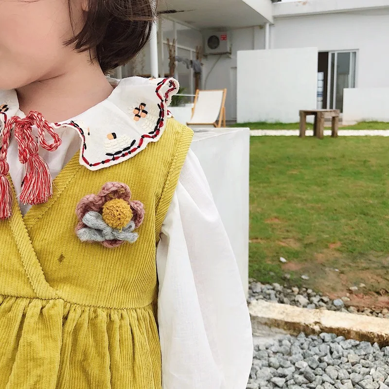 19ins/хлопковая рубашка с длинными рукавами и вышивкой для девочек белая блузка |