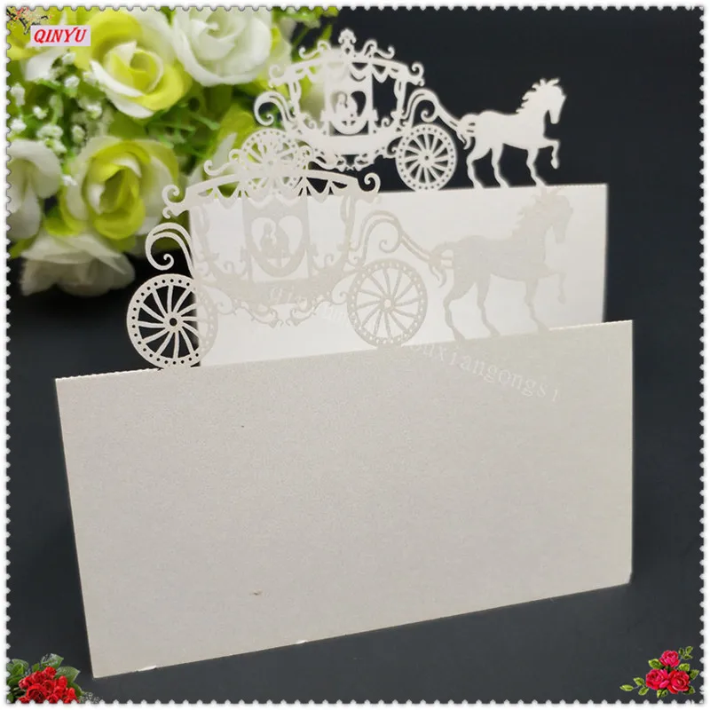 100 шт./лот перламутровая бумага лазерная резка эскорт карта имя знак место карты